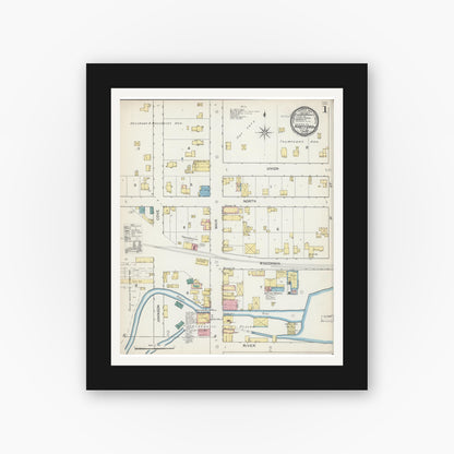 Old map wall art mockup — black gallery frame with white mat — Sanborn Fire Insurance Map from Hartford, Washington County, Wisconsin (1892), Sheet #0001