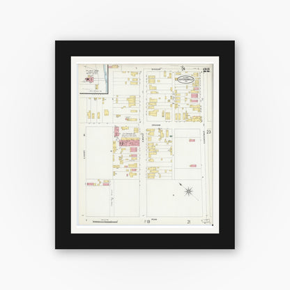 Old map wall art mockup — black gallery frame with white mat — Sanborn Fire Insurance Map from Jeffersonville, Clark County, Indiana (1898), Sheet #0022
