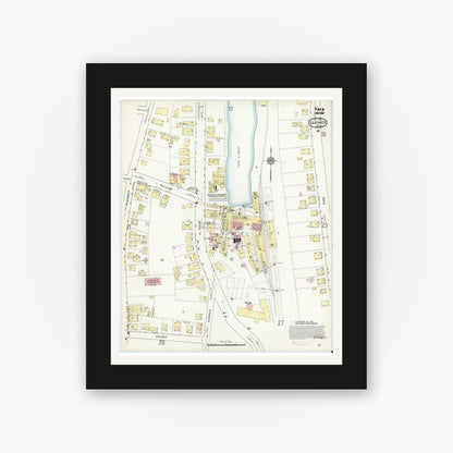 Old map wall art mockup — black gallery frame with white mat — Sanborn Fire Insurance Map from Gardner, Worcester County, Massachusetts (1914), Sheet #0022
