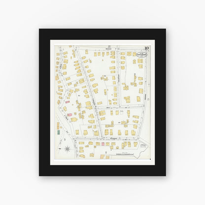 Old map wall art mockup — black gallery frame with white mat — Sanborn Fire Insurance Map from North Adams, Berkshire County, Massachusetts (1901), Sheet #0010
