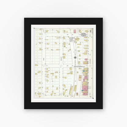 Old map wall art mockup — black gallery frame with white mat — Sanborn Fire Insurance Map from Shelby, Oceana County, Michigan (1920), Sheet #0002