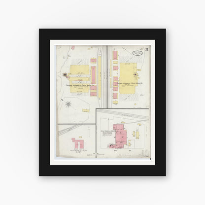 Old map wall art mockup — black gallery frame with white mat — Sanborn Fire Insurance Map from Porter, Porter County, Indiana (1893), Sheet #0003