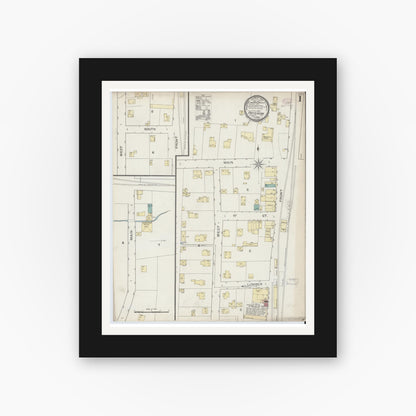 Old map wall art mockup — black gallery frame with white mat — Sanborn Fire Insurance Map from Patterson, Putnam County, New York (1893) - Complete Map Set