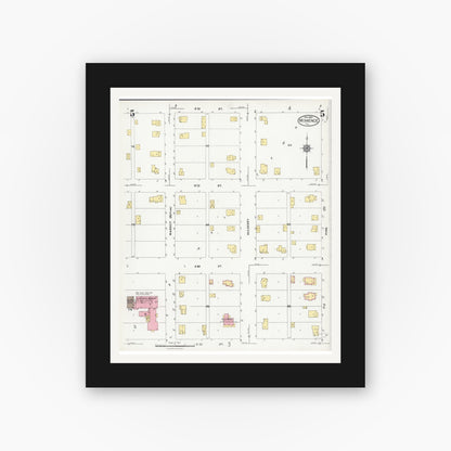 Old map wall art mockup — black gallery frame with white mat — Sanborn Fire Insurance Map from Momence, Kankakee County, Illinois (1924), Sheet #0005