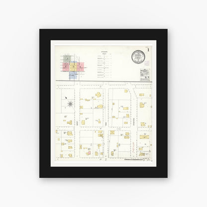 Old map wall art mockup — black gallery frame with white mat — Sanborn Fire Insurance Map from Downey, Los Angeles County, California (1907) - Complete Map Set