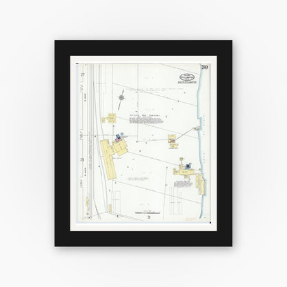 Old map wall art mockup — black gallery frame with white mat — Sanborn Fire Insurance Map from Stillwater, Washington County, Minnesota (1910), Sheet #0030