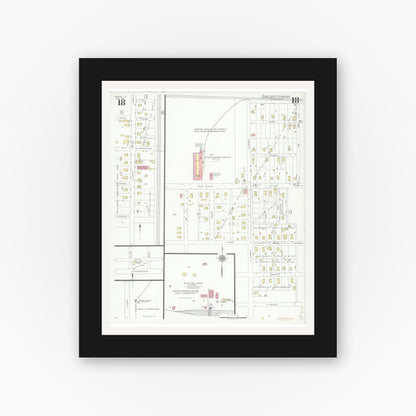 Old map wall art mockup — black gallery frame with white mat — Sanborn Fire Insurance Map from Marion, Williamson County, Illinois (1937), Sheet #0018