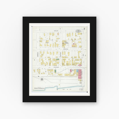 Old map wall art mockup — black gallery frame with white mat — Sanborn Fire Insurance Map from Alpena, Alpena County, Michigan (1901), Sheet #0007