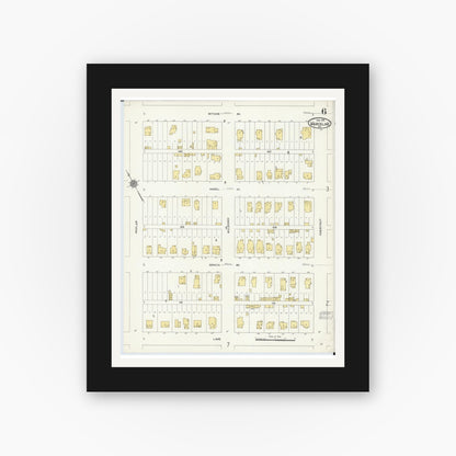 Old map wall art mockup — black gallery frame with white mat — Sanborn Fire Insurance Map from Marceline, Linn County, Missouri (1911), Sheet #0006
