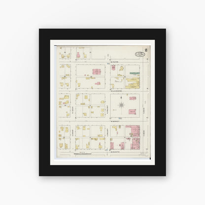 Old map wall art mockup — black gallery frame with white mat — Sanborn Fire Insurance Map from Celina, Mercer County, Ohio (1895), Sheet #0002