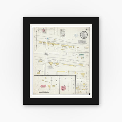 Old map wall art mockup — black gallery frame with white mat — Sanborn Fire Insurance Map from Adrian, Nobles County, Minnesota (1899), Sheet #0001
