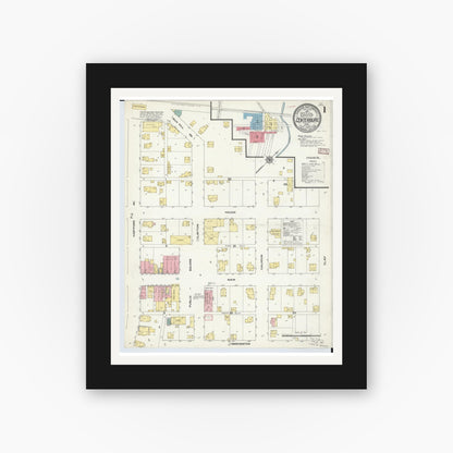 Old map wall art mockup — black gallery frame with white mat — Sanborn Fire Insurance Map from Centerburg, Knox County, Ohio (1909) - Complete Map Set