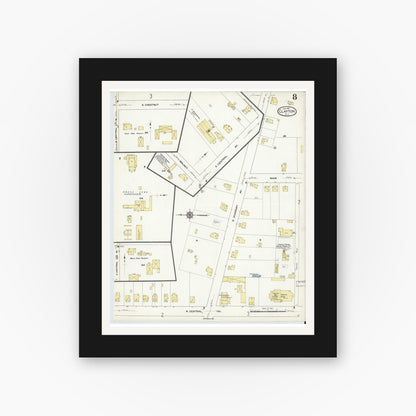 Old map wall art mockup — black gallery frame with white mat — Sanborn Fire Insurance Map from Clayton, Gloucester County, New Jersey (1910), Sheet #0008