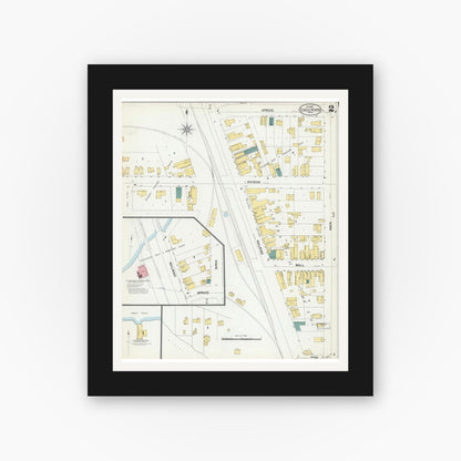 Old map wall art mockup — black gallery frame with white mat — Sanborn Fire Insurance Map from Eagle River, Vilas County, Wisconsin (1901), Sheet #0002