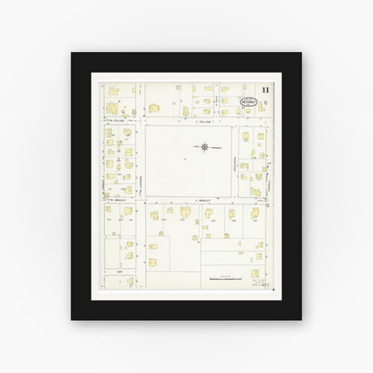 Old map wall art mockup — black gallery frame with white mat — Sanborn Fire Insurance Map from McKinney, Collin County, Texas (1914), Sheet #0011