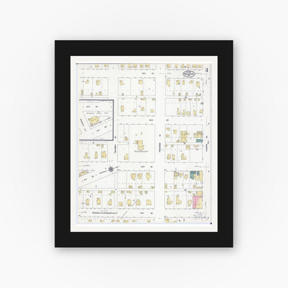 Old map wall art mockup — black gallery frame with white mat — Sanborn Fire Insurance Map from Benson, Swift County, Minnesota (1909), Sheet #0004
