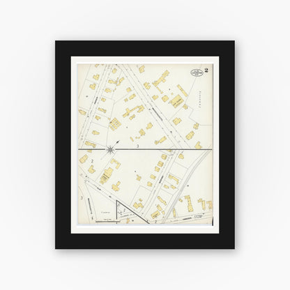 Old map wall art mockup — black gallery frame with white mat — Sanborn Fire Insurance Map from Lexington, Middlesex County, Massachusetts (1903), Sheet #0002