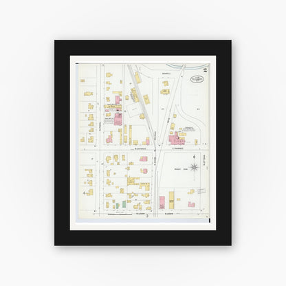 Old map wall art mockup — black gallery frame with white mat — Sanborn Fire Insurance Map from Tecumseh, Lenawee County, Michigan (1899), Sheet #0002