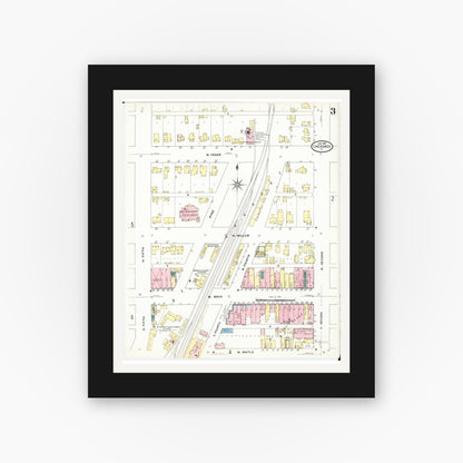 Old map wall art mockup — black gallery frame with white mat — Sanborn Fire Insurance Map from Cherokee, Cherokee County, Iowa (1909), Sheet #0003