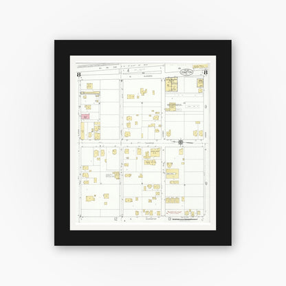 Old map wall art mockup — black gallery frame with white mat — Sanborn Fire Insurance Map from Compton, Los Angeles County, California (1925), Sheet #0008
