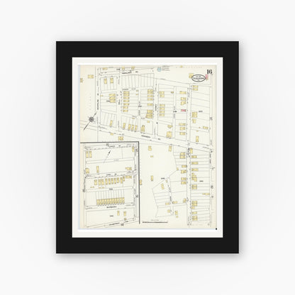 Old map wall art mockup — black gallery frame with white mat — Sanborn Fire Insurance Map from Duquesne, Allegheny County, Pennsylvania (1911), Sheet #0016