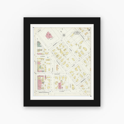 Old map wall art mockup — black gallery frame with white mat — Sanborn Fire Insurance Map from Harvard, McHenry County, Illinois (1897), Sheet #0003