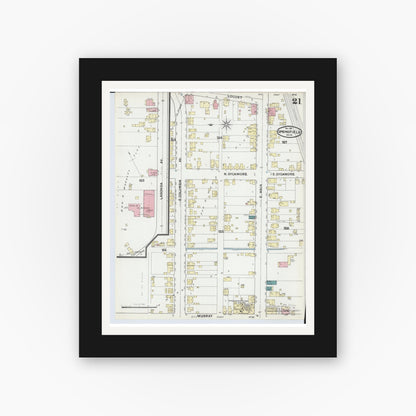 Old map wall art mockup — black gallery frame with white mat — Sanborn Fire Insurance Map from Springfield, Clark County, Ohio (1891), Sheet #0021
