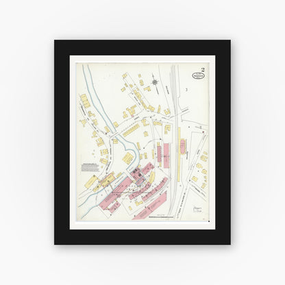 Old map wall art mockup — black gallery frame with white mat — Sanborn Fire Insurance Map from Andover, Essex County, Massachusetts (1911), Sheet #0002