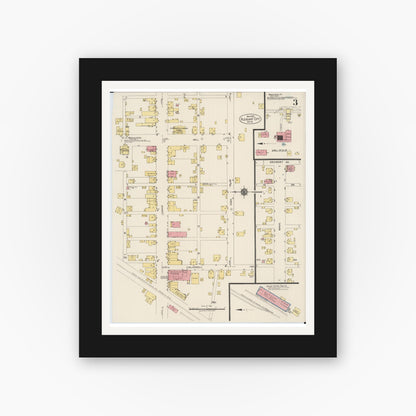 Old map wall art mockup — black gallery frame with white mat — Sanborn Fire Insurance Map from Pleasant City, Guernsey County, Ohio (1922), Sheet #0003