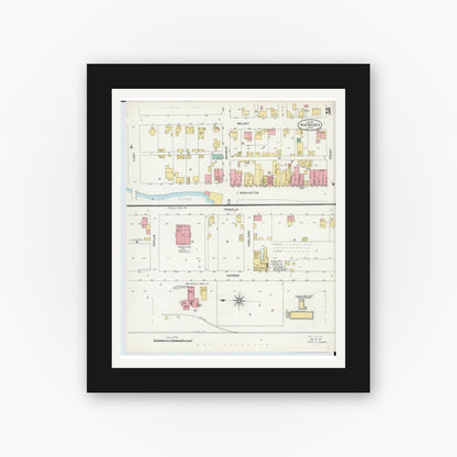 Old map wall art mockup — black gallery frame with white mat — Sanborn Fire Insurance Map from New Bremen, Auglaize County, Ohio (1899), Sheet #0003