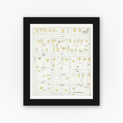 Old map wall art mockup — black gallery frame with white mat — Sanborn Fire Insurance Map from Gatesville, Coryell County, Texas (1902), Sheet #0004