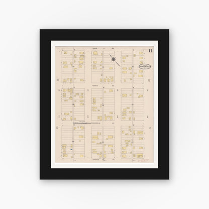 Old map wall art mockup — black gallery frame with white mat — Sanborn Fire Insurance Map from Huntington Beach, Orange County, California (1922), Sheet #0011