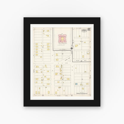 Old map wall art mockup — black gallery frame with white mat — Sanborn Fire Insurance Map from Ontario, San Bernardino County, California (1912), Sheet #0027