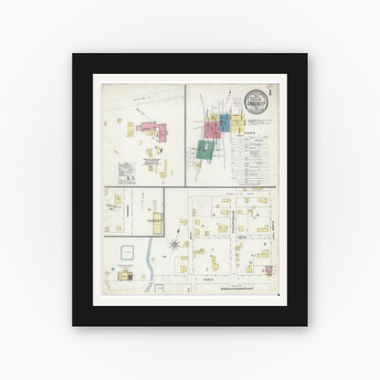 Old map wall art mockup — black gallery frame with white mat — Sanborn Fire Insurance Map from Crockett, Houston County, Texas (1907), Sheet #0001