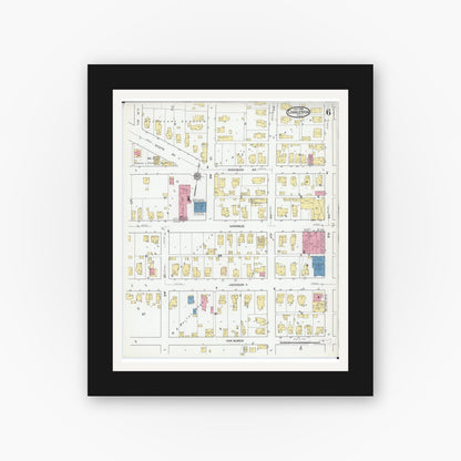 Old map wall art mockup — black gallery frame with white mat — Sanborn Fire Insurance Map from Charleston, Coles County, Illinois (1919), Sheet #0006