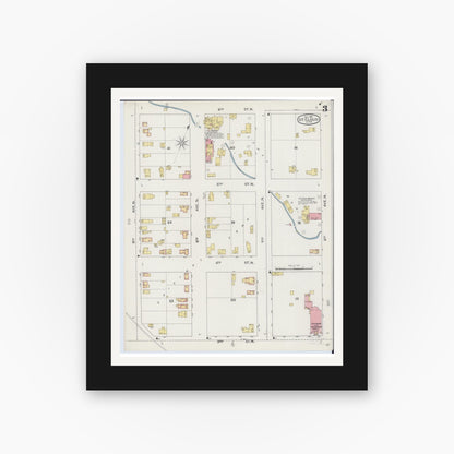 Old map wall art mockup — black gallery frame with white mat — Sanborn Fire Insurance Map from Saint Cloud, Stearns, Benton, and Sherburne Counties, Minnesota (1893), Sheet #0003