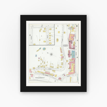 Old map wall art mockup — black gallery frame with white mat — Sanborn Fire Insurance Map from Peekskill, Westchester County, New York (1900), Sheet #0009