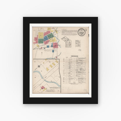 Old map wall art mockup — black gallery frame with white mat — Sanborn Fire Insurance Map from Lapeer, Lapeer County, Michigan (1922) - Complete Map Set