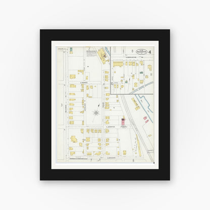 Old map wall art mockup — black gallery frame with white mat — Sanborn Fire Insurance Map from Washington, Warren County, New Jersey (1902), Sheet #0004