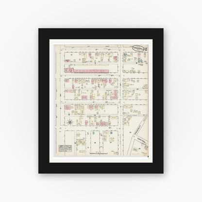 Old map wall art mockup — black gallery frame with white mat — Sanborn Fire Insurance Map from Turners Falls, Franklin County, Massachusetts (1884), Sheet #0002