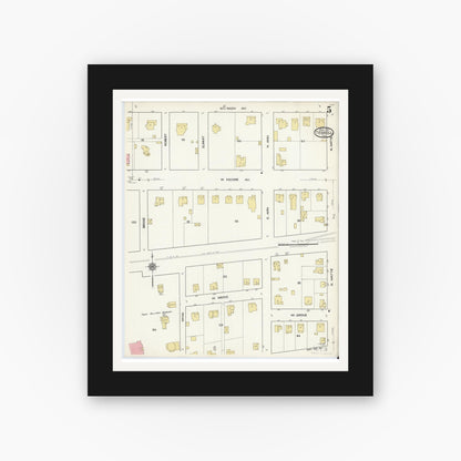 Old map wall art mockup — black gallery frame with white mat — Sanborn Fire Insurance Map from Terrell, Kaufman County, Texas (1921), Sheet #0005