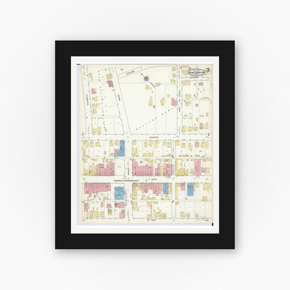 Old map wall art mockup — black gallery frame with white mat — Sanborn Fire Insurance Map from New Lexington, Perry County, Ohio (1916), Sheet #0003