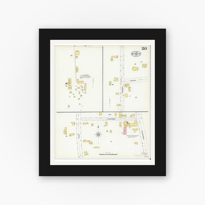 Old map wall art mockup — black gallery frame with white mat — Sanborn Fire Insurance Map from Weymouth, Norfolk County, Massachusetts (1904), Sheet #0020