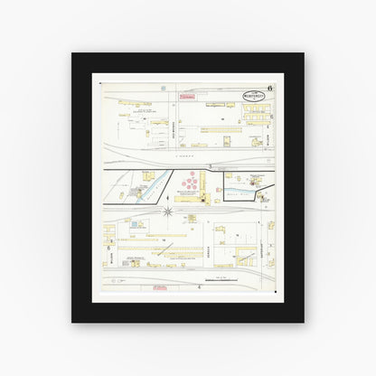 Old map wall art mockup — black gallery frame with white mat — Sanborn Fire Insurance Map from Webster City, Hamilton County, Iowa (1896), Sheet #0006