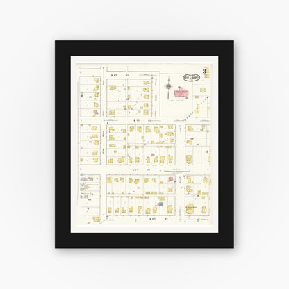 Old map wall art mockup — black gallery frame with white mat — Sanborn Fire Insurance Map from West Liberty, Muscatine County, Iowa (1922), Sheet #0003