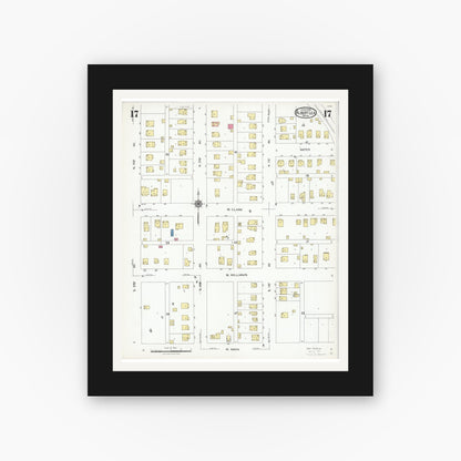 Old map wall art mockup — black gallery frame with white mat — Sanborn Fire Insurance Map from Albert Lea, Freeborn County, Minnesota (1926), Sheet #0017