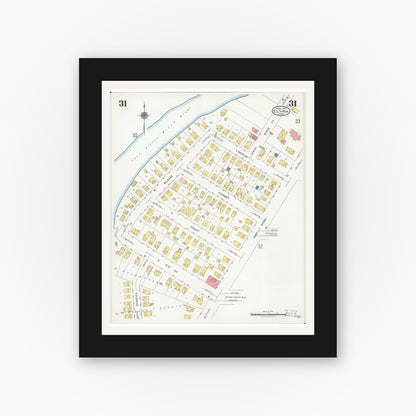 Old map wall art mockup — black gallery frame with white mat — Sanborn Fire Insurance Map from Elyria, Lorain County, Ohio (1925), Sheet #0031