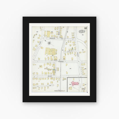 Old map wall art mockup — black gallery frame with white mat — Sanborn Fire Insurance Map from Malden, Middlesex County, Massachusetts (1892), Sheet #0019