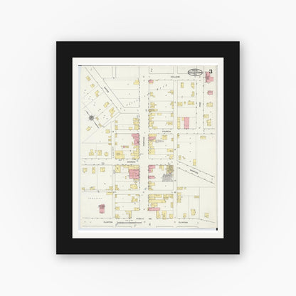 Old map wall art mockup — black gallery frame with white mat — Sanborn Fire Insurance Map from Doylestown, Wayne County, Ohio (1915), Sheet #0003