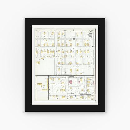 Old map wall art mockup — black gallery frame with white mat — Sanborn Fire Insurance Map from Wolcott, White County, Indiana (1919), Sheet #0004